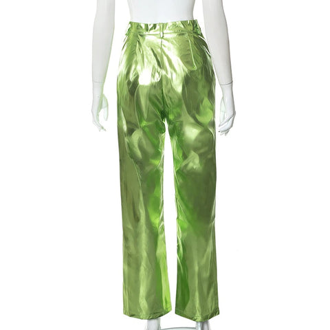 New Fashion Metallic Sparkling Elastic Waist Straight-Leg Pants CODE: KAR1754