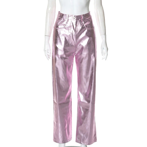 New Fashion Metallic Sparkling Elastic Waist Straight-Leg Pants CODE: KAR1754