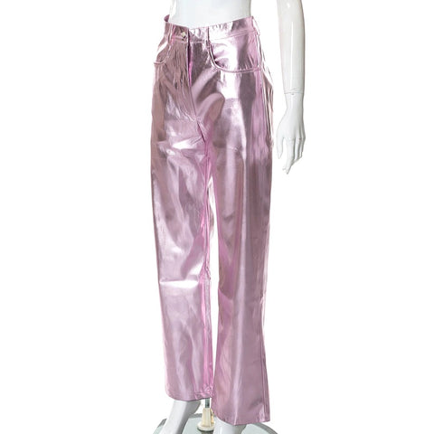 New Fashion Metallic Sparkling Elastic Waist Straight-Leg Pants CODE: KAR1754
