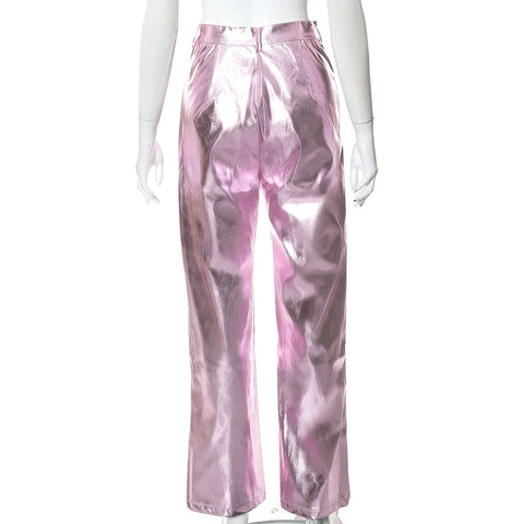 New Fashion Metallic Sparkling Elastic Waist Straight-Leg Pants CODE: KAR1754