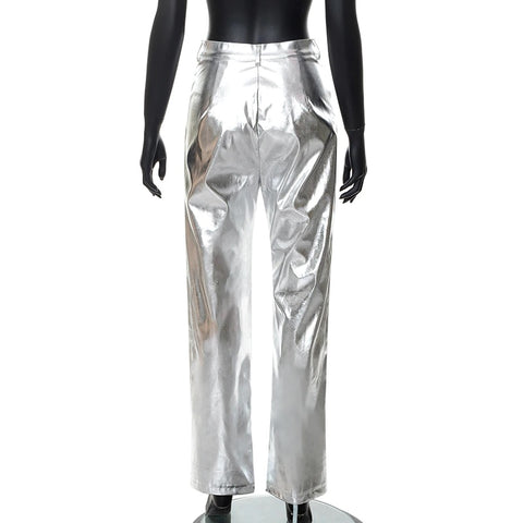 New Fashion Metallic Sparkling Elastic Waist Straight-Leg Pants CODE: KAR1754