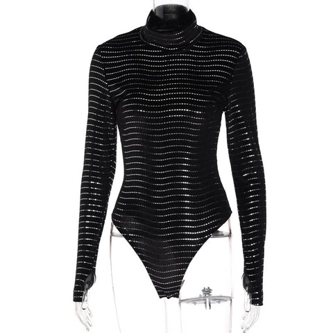 New Bling Glitter Skinny Sexy Long Sleeve Turtleneck Bodysuit CODE: KAR1755