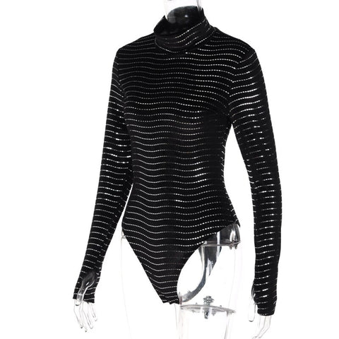 New Bling Glitter Skinny Sexy Long Sleeve Turtleneck Bodysuit CODE: KAR1755
