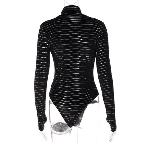 New Bling Glitter Skinny Sexy Long Sleeve Turtleneck Bodysuit CODE: KAR1755