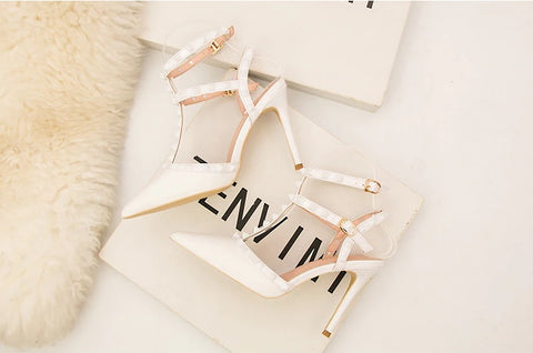 Sexy slim shallow mouth pointed hollow 10CM PUMP high-heel Rivet sandal CODE: KAR1758