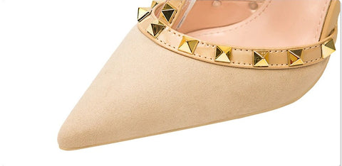Sexy slim shallow mouth pointed hollow 10CM PUMP high-heel Rivet sandal CODE: KAR1758