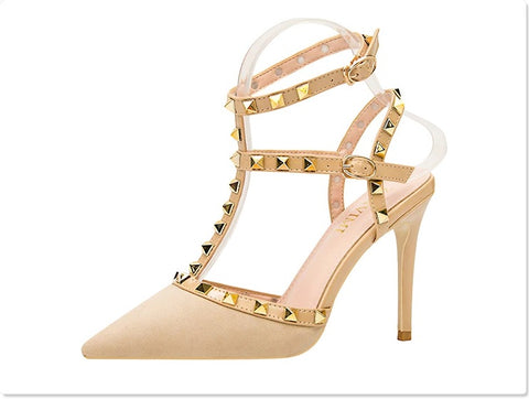 Sexy slim shallow mouth pointed hollow 10CM PUMP high-heel Rivet sandal CODE: KAR1758
