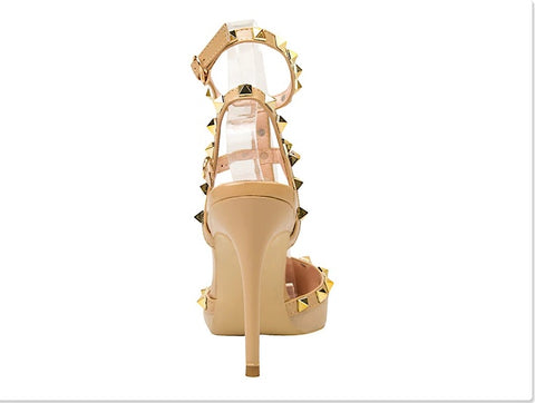 Sexy slim shallow mouth pointed hollow 10CM PUMP high-heel Rivet sandal CODE: KAR1758