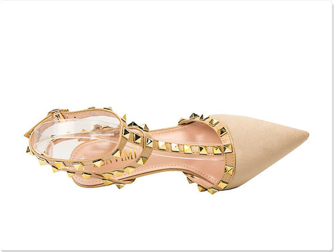 Sexy slim shallow mouth pointed hollow 10CM PUMP high-heel Rivet sandal CODE: KAR1758