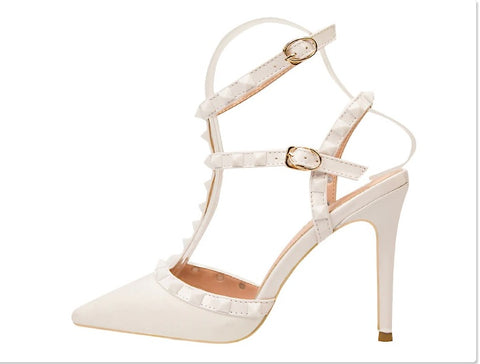 Sexy slim shallow mouth pointed hollow 10CM PUMP high-heel Rivet sandal CODE: KAR1758