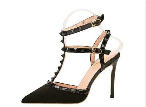 Sexy slim shallow mouth pointed hollow 10CM PUMP high-heel Rivet sandal CODE: KAR1758