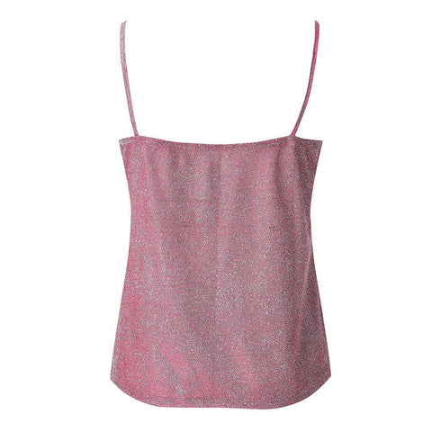 Glitter Strappy Sexy Sparkle Casual Sleeveless V Neck Top CODE: KAR1776