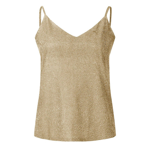 Glitter Strappy Sexy Sparkle Casual Sleeveless V Neck Top CODE: KAR1776