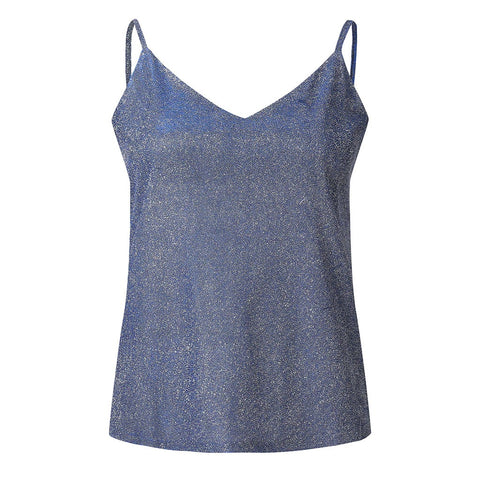 Glitter Strappy Sexy Sparkle Casual Sleeveless V Neck Top CODE: KAR1776