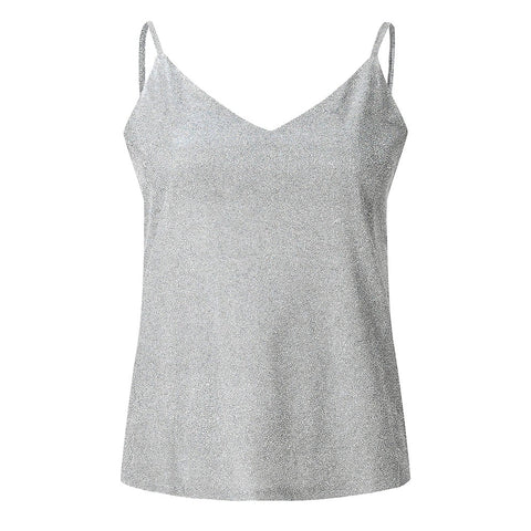 Glitter Strappy Sexy Sparkle Casual Sleeveless V Neck Top CODE: KAR1776