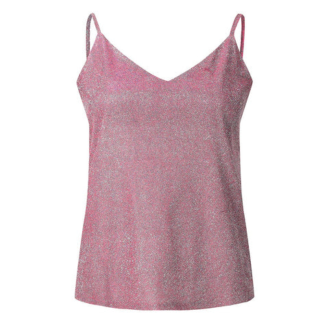 Glitter Strappy Sexy Sparkle Casual Sleeveless V Neck Top CODE: KAR1776