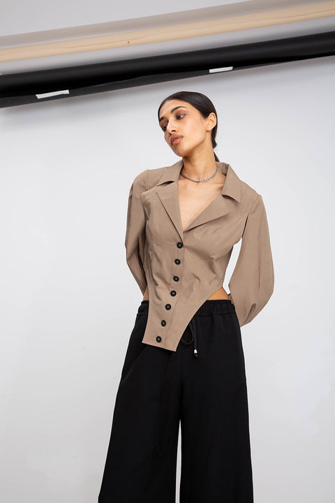 Summer Split Hollow Long Puff Sleeve Loose Short Top CODE: KAR1778