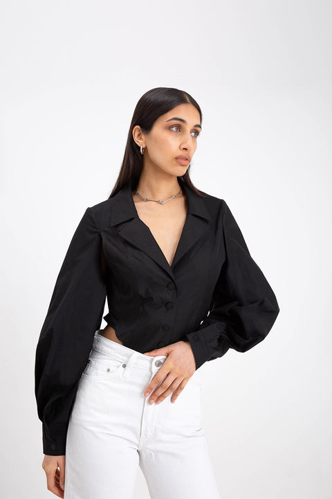 Summer Split Hollow Long Puff Sleeve Loose Short Top CODE: KAR1778