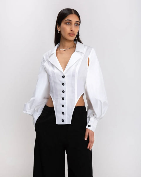 Summer Split Hollow Long Puff Sleeve Loose Short Top CODE: KAR1778