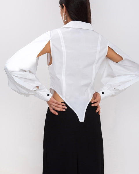 Summer Split Hollow Long Puff Sleeve Loose Short Top CODE: KAR1778