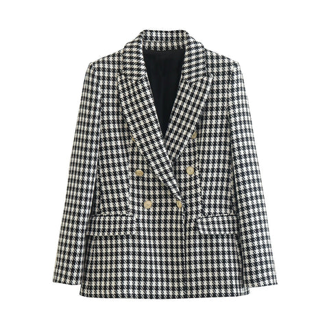 New Fashion Double Breasted Houndstooth Blazer Coat Or High Waist Zipper Fly Short Two Piece Set CODE: KAR1783