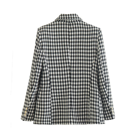 New Fashion Double Breasted Houndstooth Blazer Coat Or High Waist Zipper Fly Short Two Piece Set CODE: KAR1783