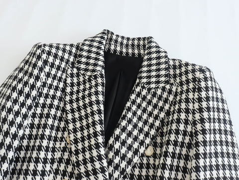 New Fashion Double Breasted Houndstooth Blazer Coat Or High Waist Zipper Fly Short Two Piece Set CODE: KAR1783