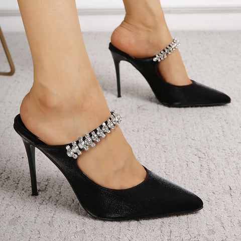 New Sexy Pointed Toe Thin High Slingbacks Slip-On White Pearl Decoration Heel CODE: KAR1796