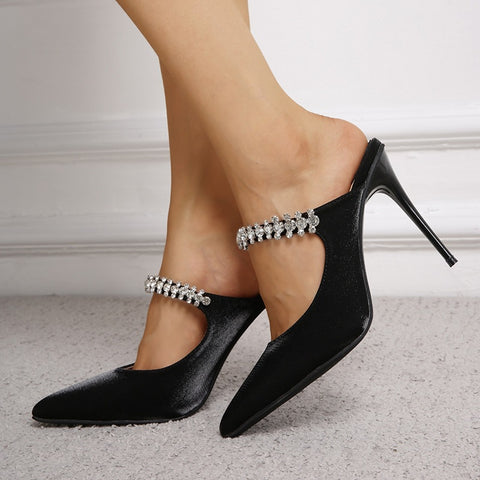 New Sexy Pointed Toe Thin High Slingbacks Slip-On White Pearl Decoration Heel CODE: KAR1796