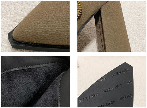 New Fashion Pointed Metal Buckle Front Zipper Simple Coarse Heel Short Boots CODE: KAR1809