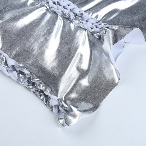 Vest Neck Hanging Ice Silk Hand Woven Hollow Suspender Sexy Short Vest Slim Elastic Top CODE: KAR1823
