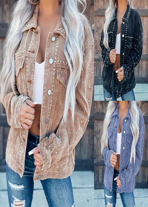 Fall and Winter Studded Heavy Street Style Fashion Corduroy Short Jacket CODE: KAR1824
