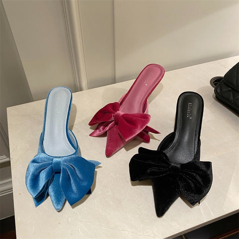 New Bowknot Cat Pointed Toe Mules Low Heels CODE: KAR1827