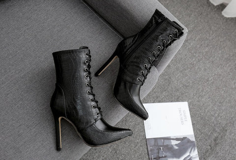 Sexy New Snakeskin High heels Pointed toe Lace-Up Ankle Boot CODE: KAR1846