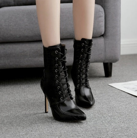 Sexy New Snakeskin High heels Pointed toe Lace-Up Ankle Boot CODE: KAR1846
