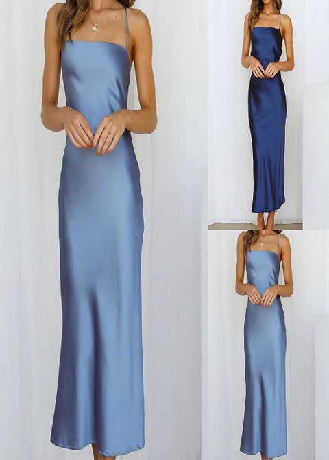 Asymmetrical Sleeveless Elegant Satin Dress CODE: KAR1850