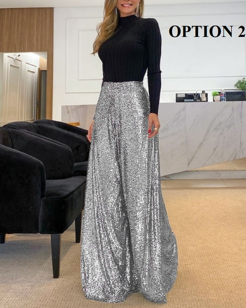 New fashion High Waist Sequin Flared Wide leg Pants CODE: KAR1853