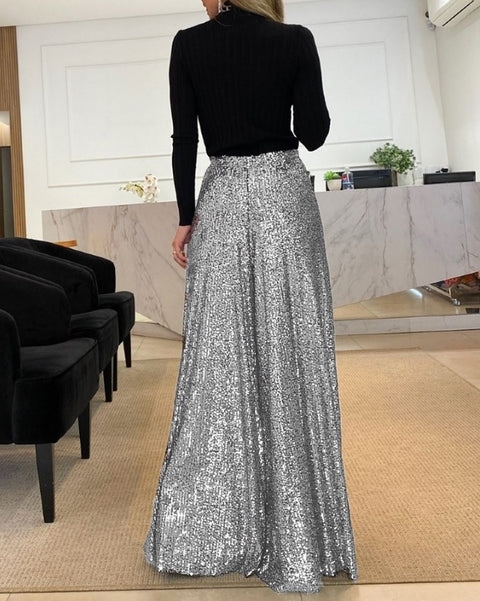 New fashion High Waist Sequin Flared Wide leg Pants CODE: KAR1853