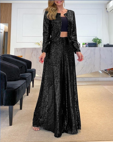 New fashion High Waist Sequin Flared Wide leg Pants CODE: KAR1853