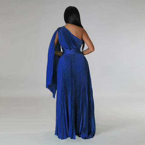 Sexy One Shoulder Clock Sleeve Sashes High Waist Big Swing Pleated Maxi Long Dress CODE: KAR1880