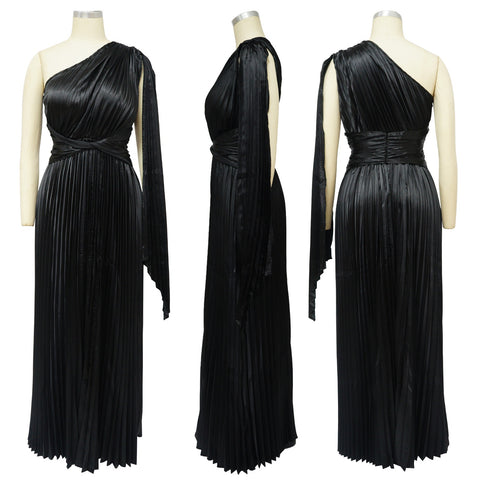 Sexy One Shoulder Clock Sleeve Sashes High Waist Big Swing Pleated Maxi Long Dress CODE: KAR1880