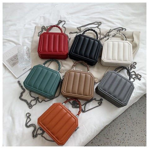New Fashion Chain Mini Totes Striped Box Shape Purses CODE: KAR1885