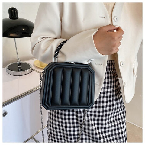 New Fashion Chain Mini Totes Striped Box Shape Purses CODE: KAR1885