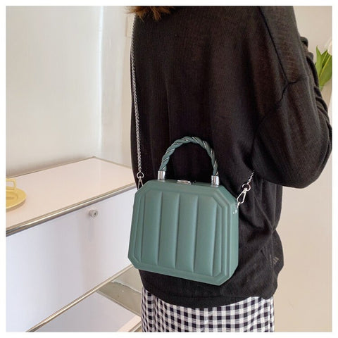 New Fashion Chain Mini Totes Striped Box Shape Purses CODE: KAR1885