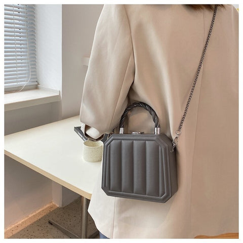 New Fashion Chain Mini Totes Striped Box Shape Purses CODE: KAR1885