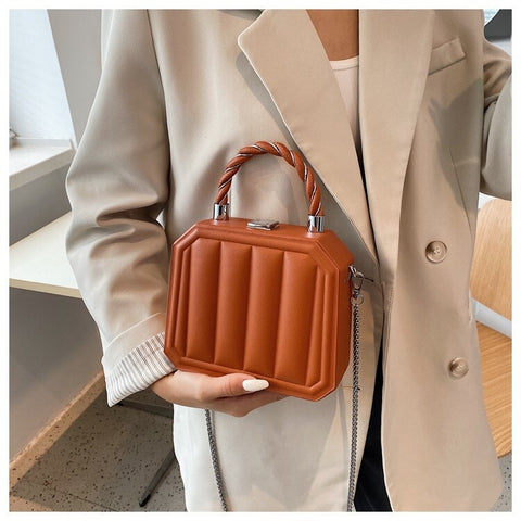 New Fashion Chain Mini Totes Striped Box Shape Purses CODE: KAR1885