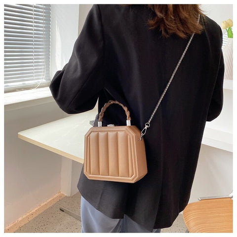 New Fashion Chain Mini Totes Striped Box Shape Purses CODE: KAR1885