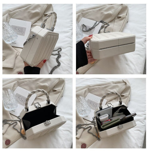 New Fashion Chain Mini Totes Striped Box Shape Purses CODE: KAR1885