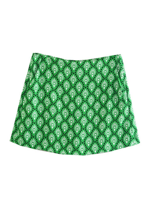 summer style printed culottes zipper high waist straight short CODE: KAR1891