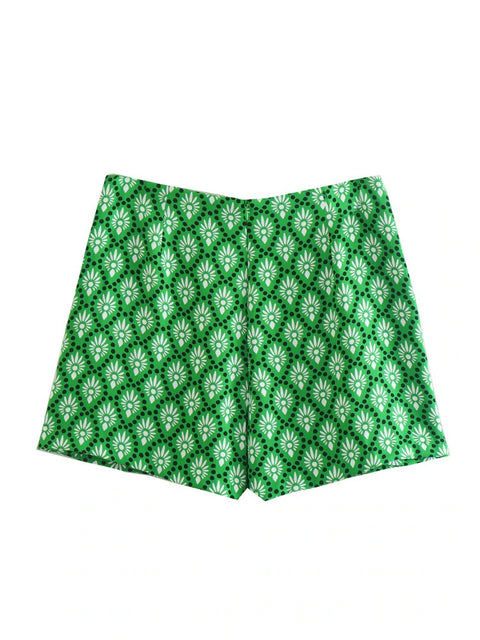 summer style printed culottes zipper high waist straight short CODE: KAR1891
